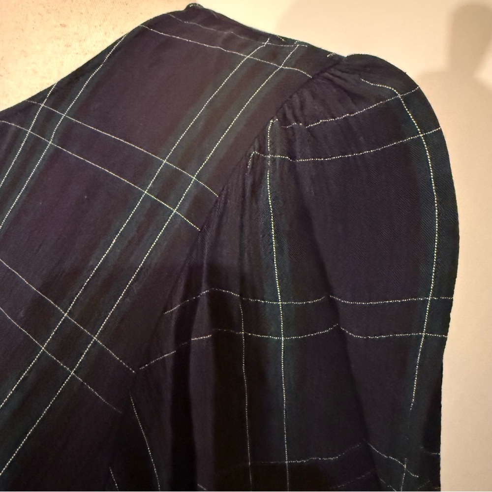 ZARA Woman Plaid Blouse in Navy Blue and Green